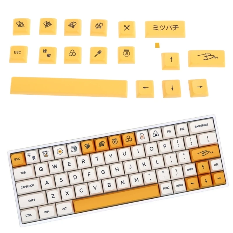 F3KE Teclas mecânicas Honey Milk Theme XDA 17 teclas para interruptores Cherry MX