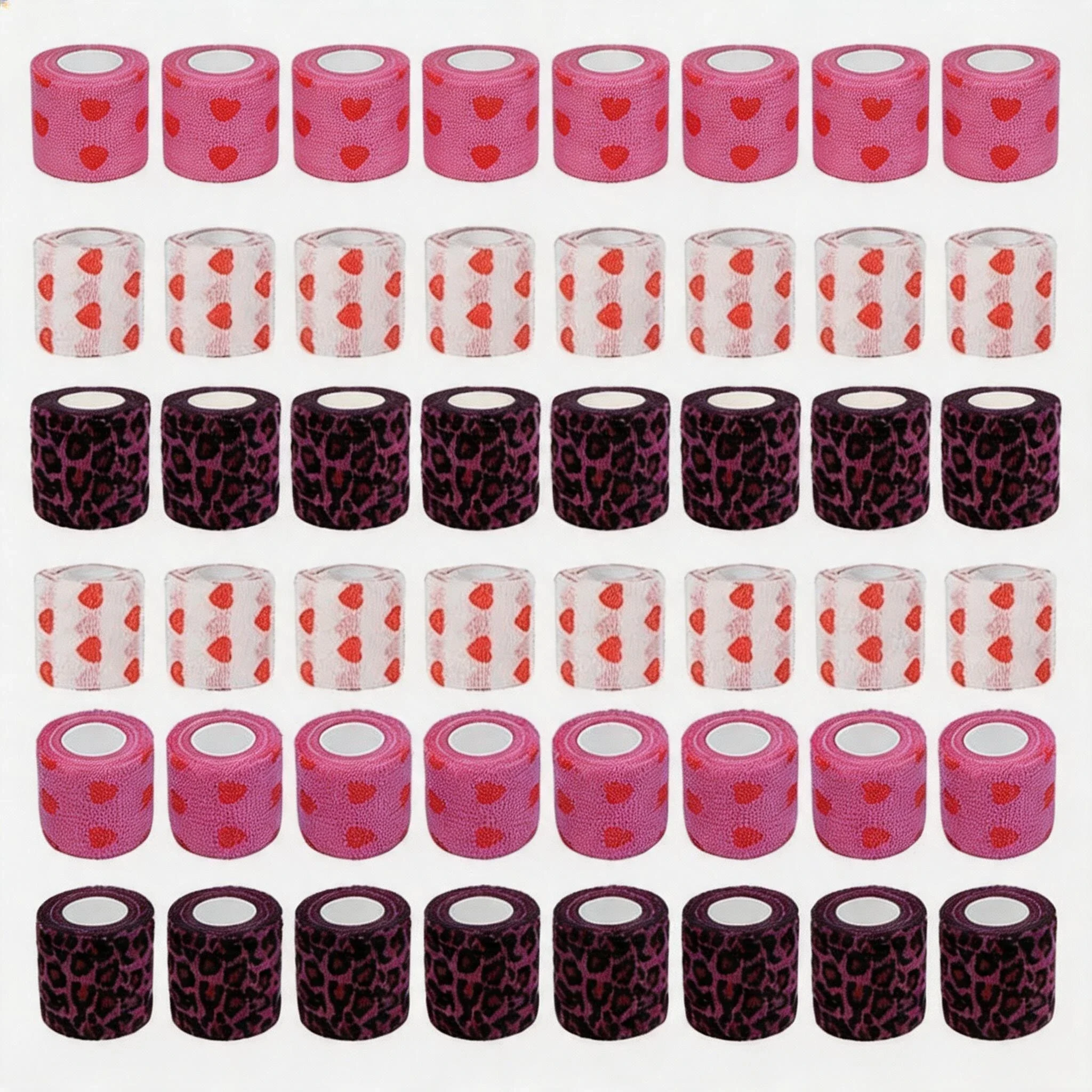 White/Pink Heart And Pink Leopard Tape Tattoo Handle Bandage Anti-slip Athletic Nonwoven Self-adhesive Elastic Bandage Grip