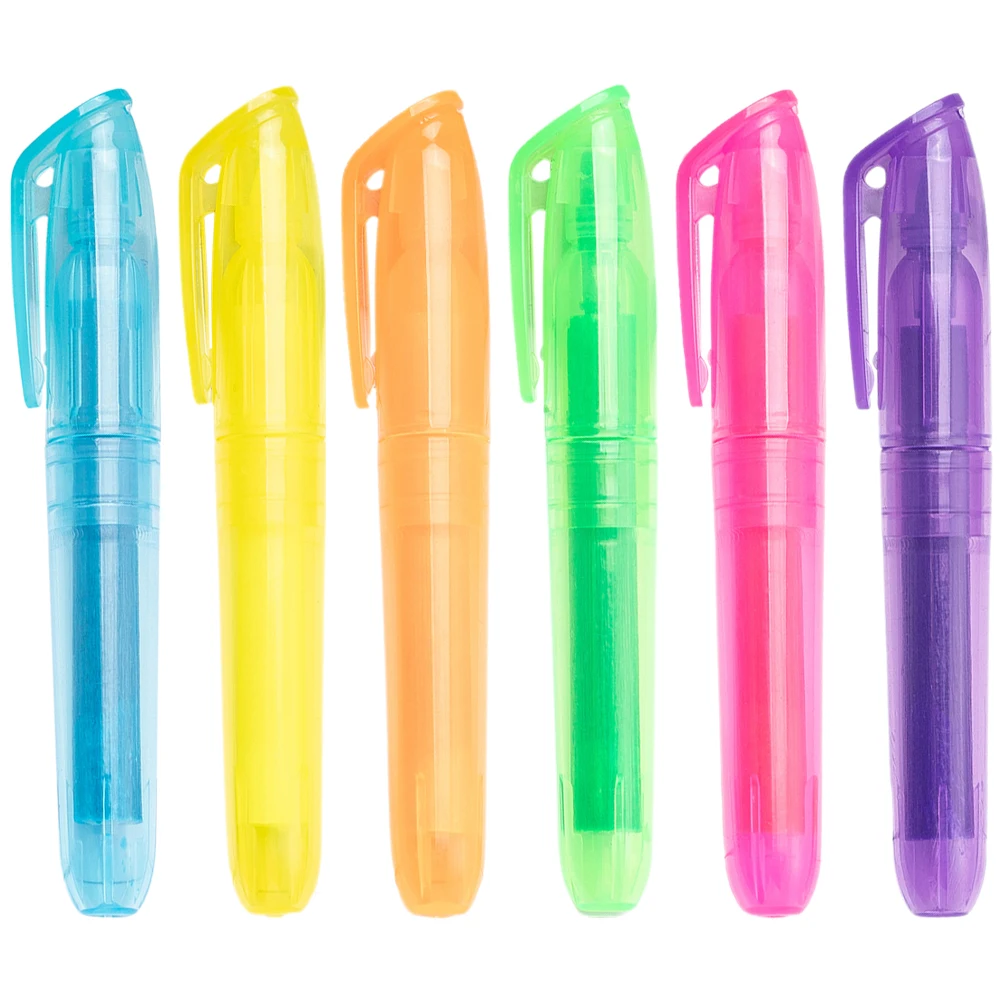 

6pcs Colored Markers Scrapbook Highlighter Pens Mini Stationery Pink Orange Yellow Green Purple Blue School Work Portable Gift