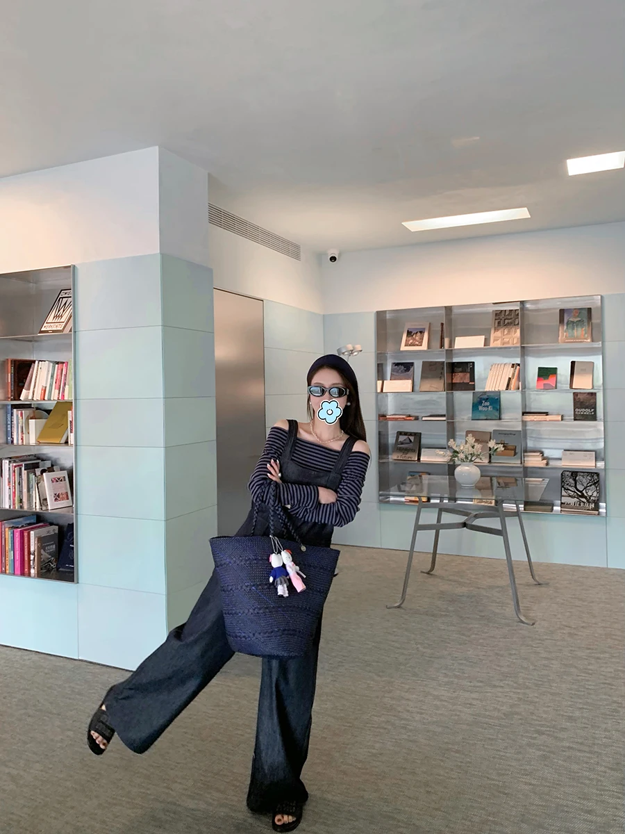 

American Sle Wide Leg Denim Overalls Loose Fit Waed Effect Adjustable l Waist Casual Trousers for Women