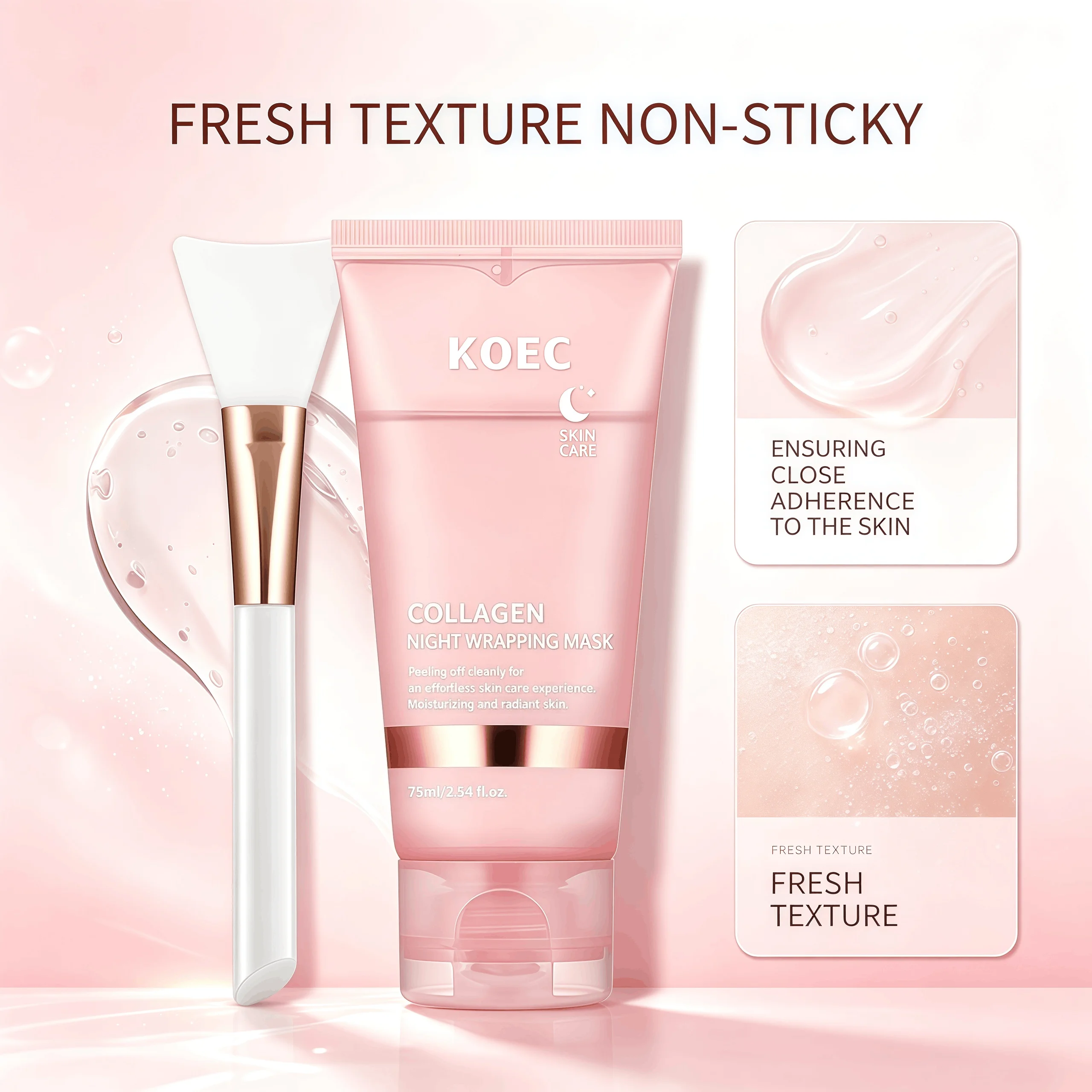 Collagen Peel Off Night Wrapping Mask, KOEC Hydrating Overnight Sleeping Facial Mask with Applicator Brush, Deep Collagen Moisturizer, Revives Dull Skin, Clean Peeling Skincare Mask for Smooth Radiant Complexion