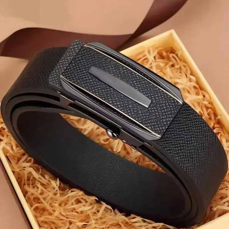 

Men's Stylish Leather Belt with Toothless Auto Buckle Pure Cowhide Genuine Leather Business Casual Belt for Men's Fashion