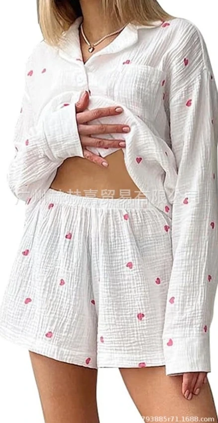 Skin Friendly Comfort Two-Piece Set Women Fashion Love Printed Pajamas Two Sets of Casual Fashion Soft Shorts Ladies' Home Wear