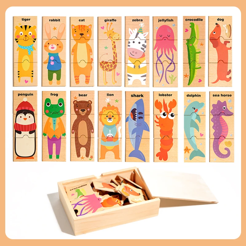Gioco di memoria abbinato per animali per bambini Incantesimo di legno Giocattolo educativo Montessori Parola inglese Cognizione Puzzle Board Regalo per bambini