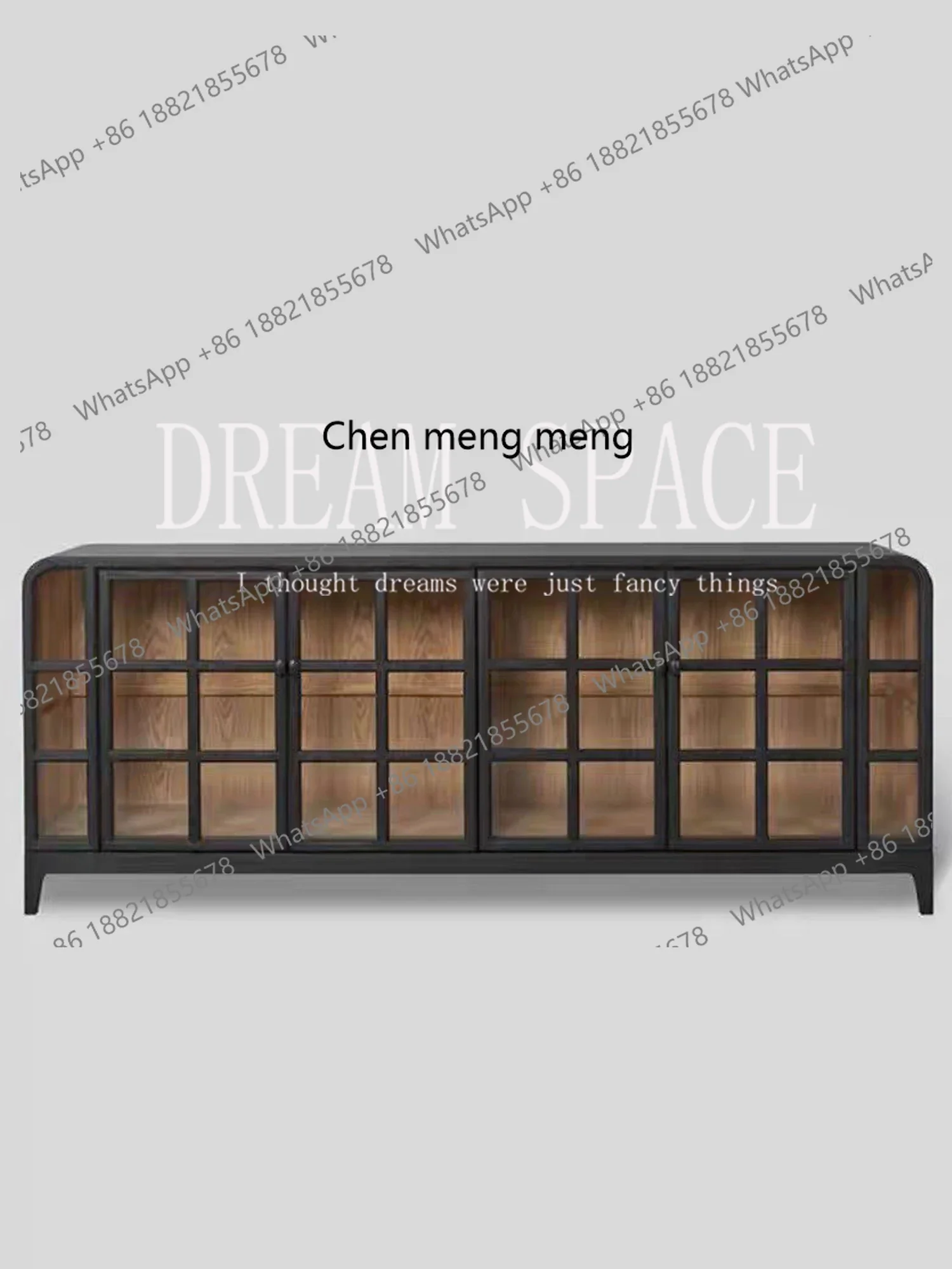 

French Retro Display Cabinet Home Glass Sideboard Black Storage Side Cabinet