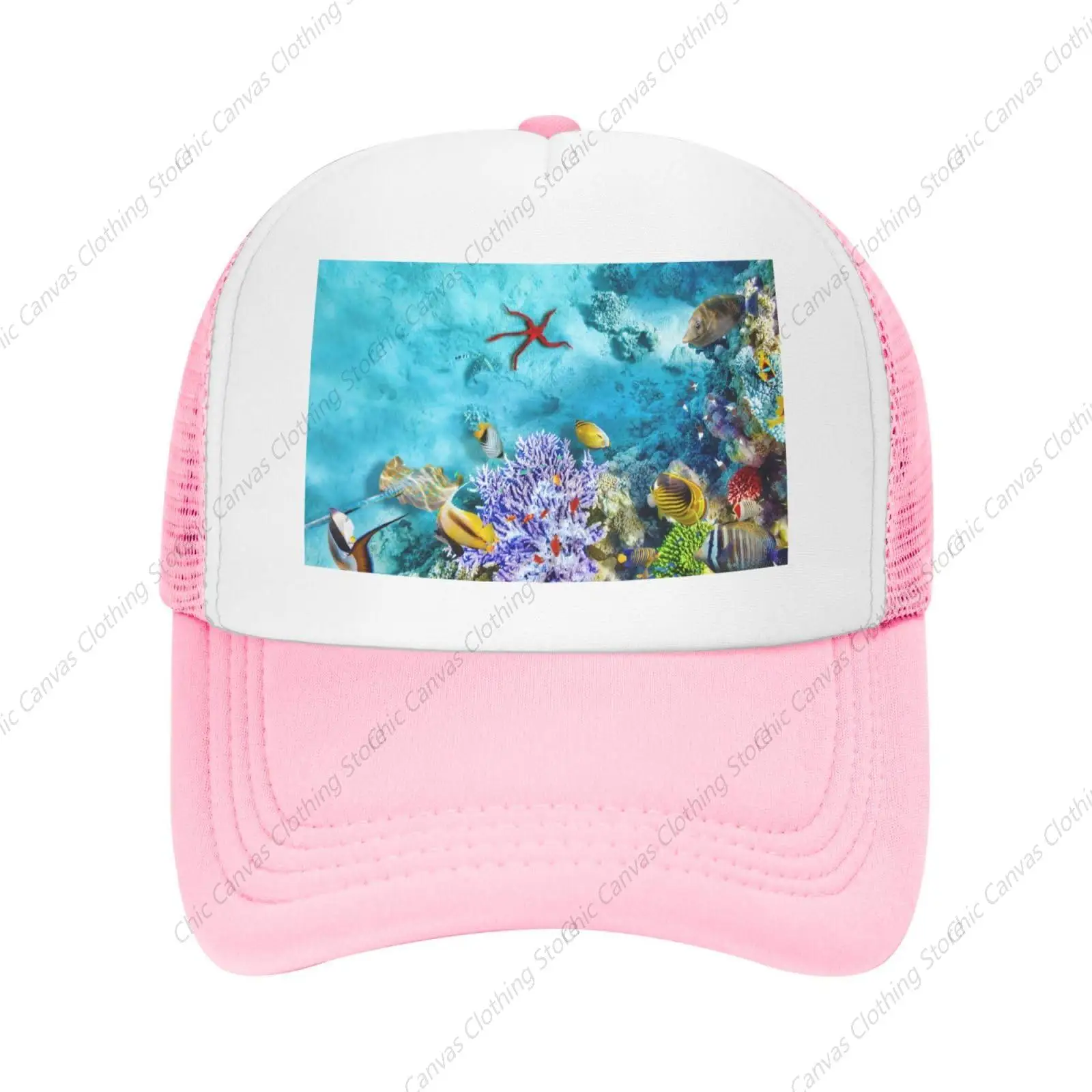 Beautiful Underwater World Coral Tropical Fish Pink Mesh Baseball Cap Sun Visor Hat Women Men Sun Hats Sport Cap Trucker Hat