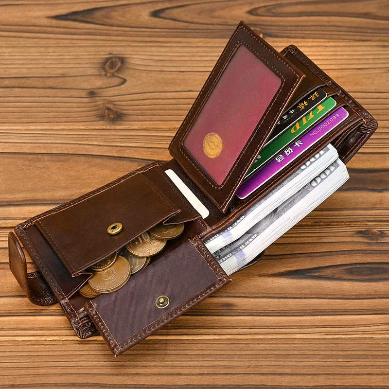 Portafoglio da uomo in pelle di moda liscio Cowksin business borsa corta porta carte per uomo portamonete maschile portafogli corti per contanti