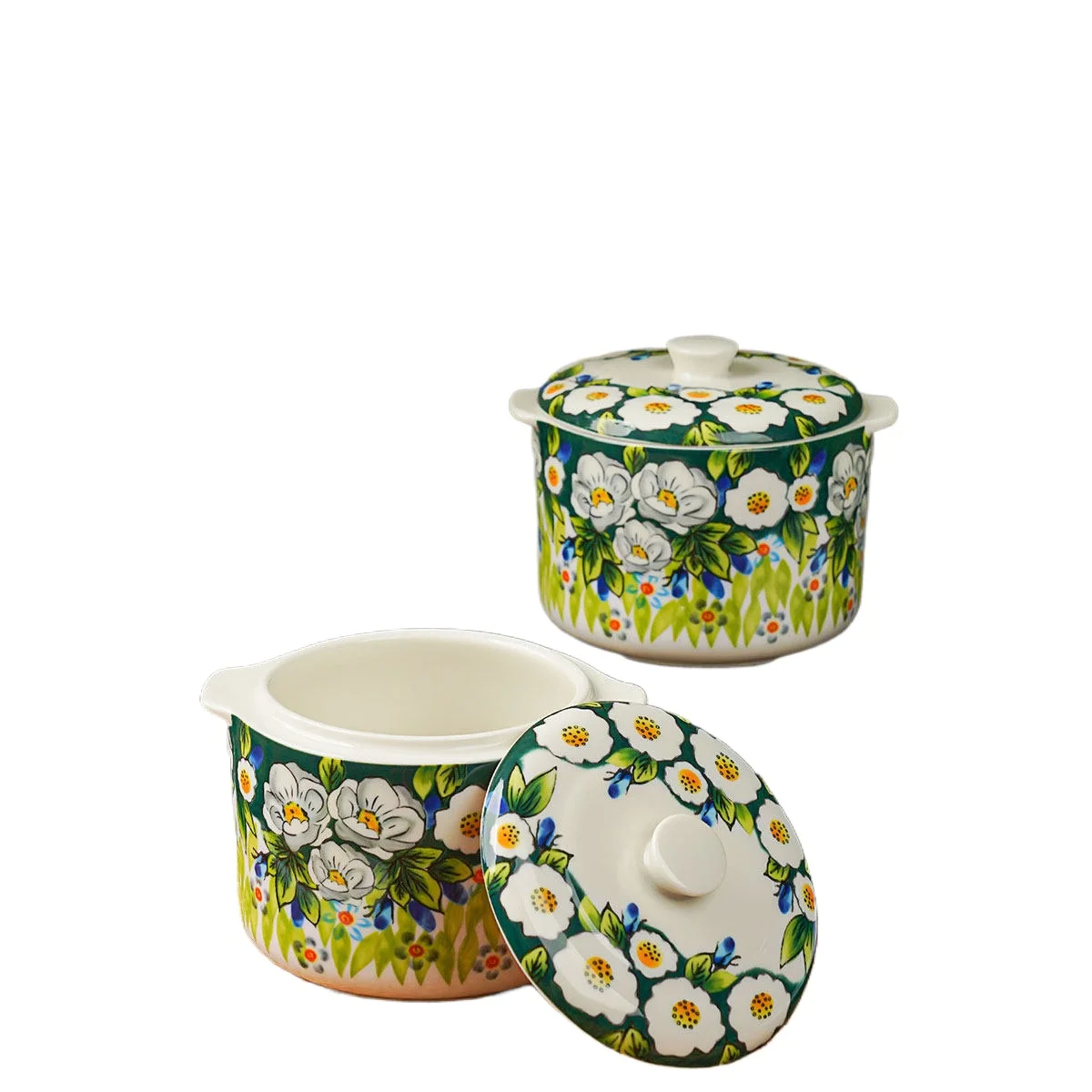 2-piece Set Ceramic Stew Pot with Two Packs of 500ml Can Be Stewed Through Water Amphora Stew Pot with Lid Light Luxury Model