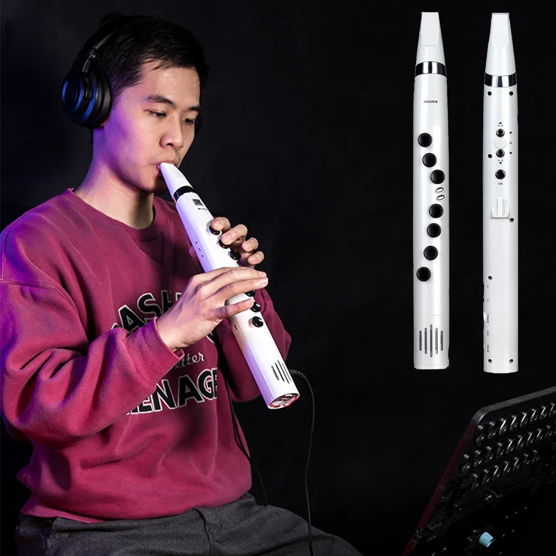 Mooer Electric Blowpipe 30 Synthesized Instrument Sounds White Wind Synth 7 Keys Intelligent Wi100 Mini Electronic Saxophone