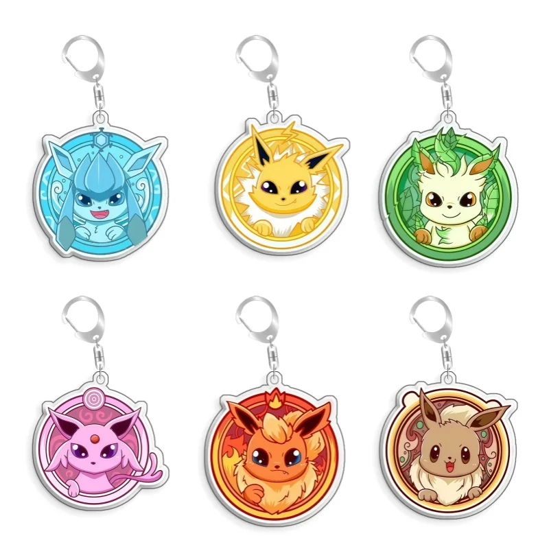 Llavero de acrílico de 5 cm con diseño de Pokémon (Qikachu, Espeon, Flareon, Eevee, Vaporeon), bonito, hecho a mano, popular, de dibujos animados y anime, ideal como regalo.