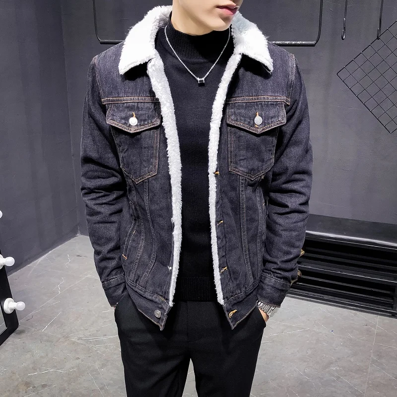 

Men Winter Denim Jackets Light Blue Jean Jackets Pop Male Thick Warm Denim Coats Large Size Wool Liner Black Jean Coats Size 6XL