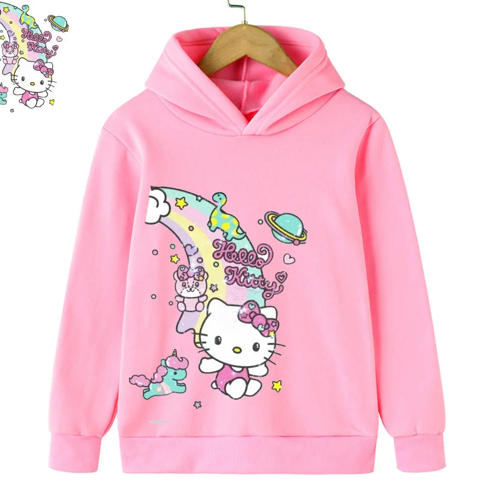 

Cartoon Hello Kitty Sanrio Brand Trendy Kid Clothing Autumn/Winter Street Wear Children's Hoodies Girls Baby Autumn/Winter Tops