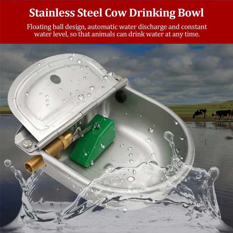 

Automatic Sheep Cow Water Bowl Stainless Steel Cattle Drinker with Copper Valve Animal Dispenser Automatic Float Farming Trough