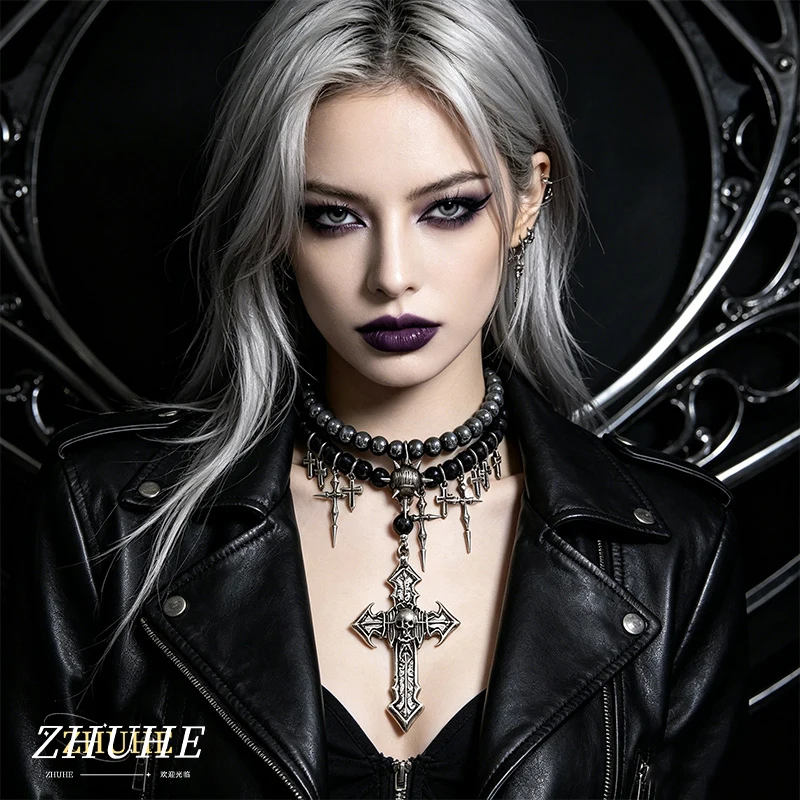 Alternative Grunge-Schmuckaccessoires für Männer und Frauen, handgefertigte Kupfer-Schichtperlenkette, einzigartiger Nieten-Choker für Cosplay.