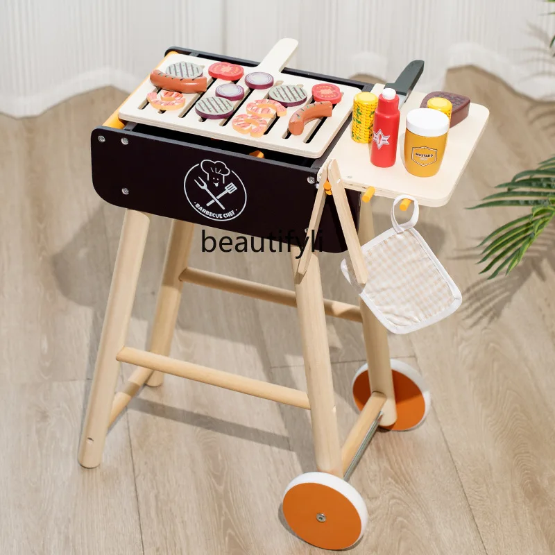 Children's baby barbecue toy set wooden wooden educational child stroller