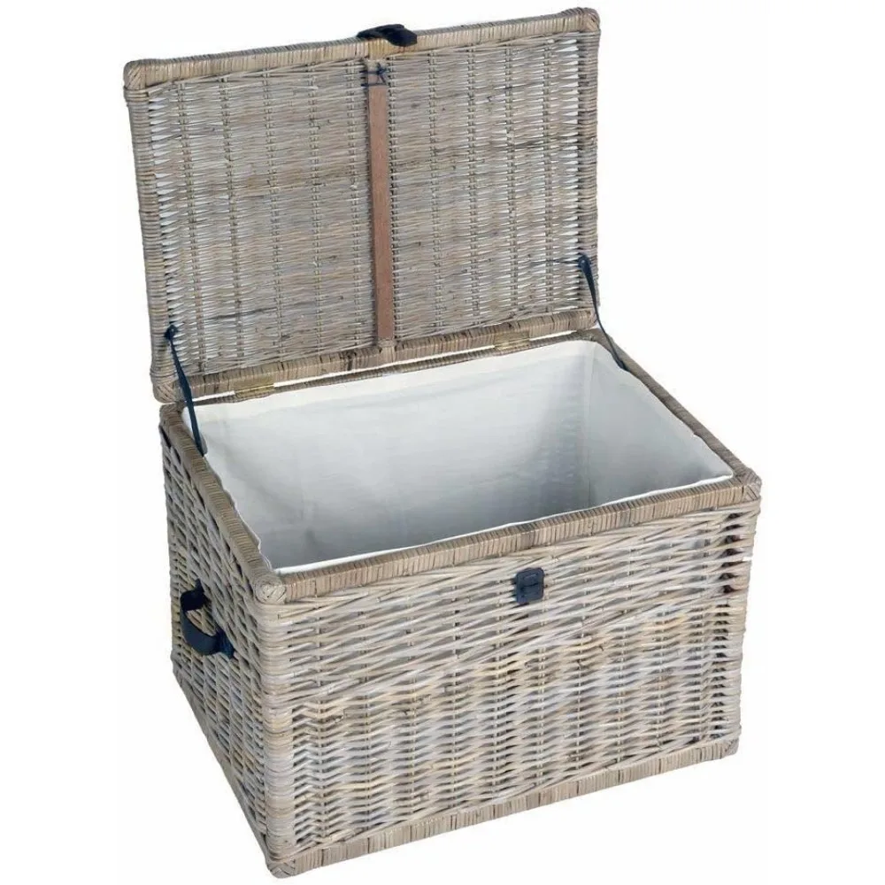 Deep Wicker Storage Trunk, X-Large, 30 in L x 21 in W x 20.5 in H, Serene Grey