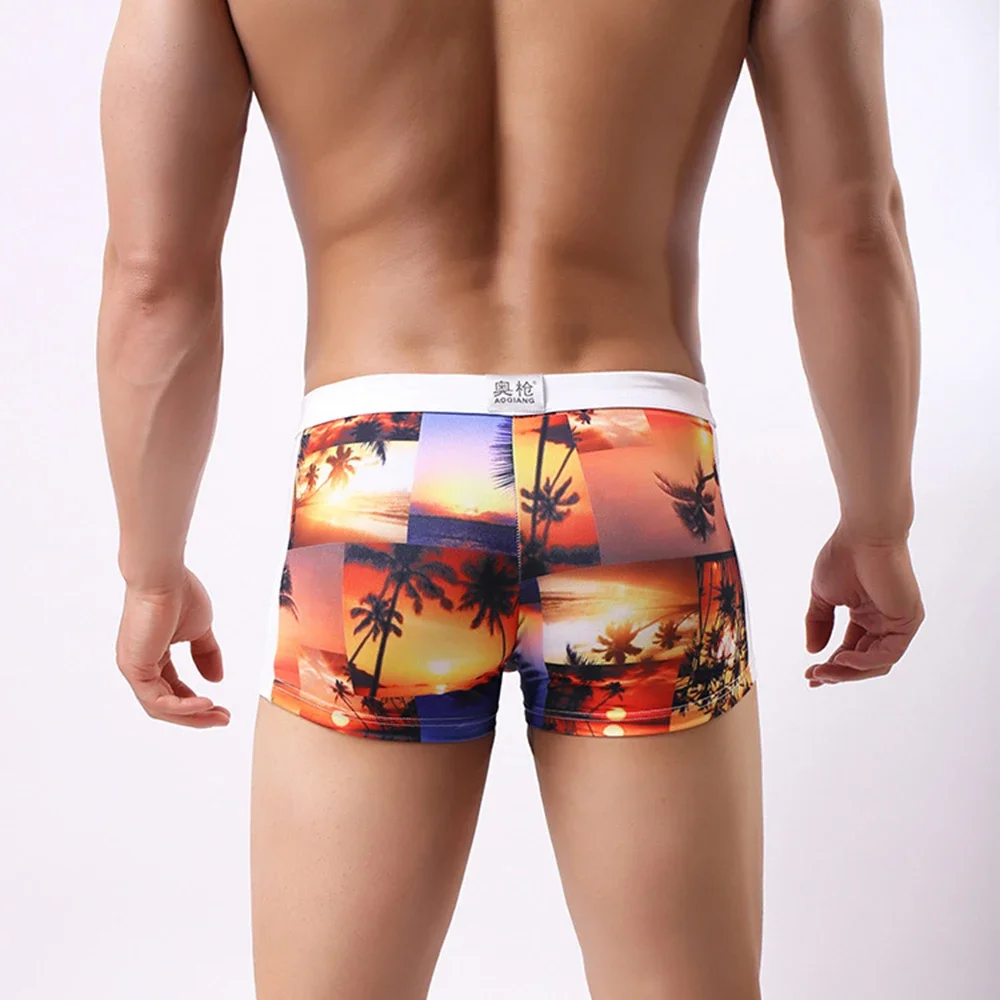 

Swimsuit Men Swimming Pants Summer Beach Elastic Panties Print Shorts Stretchy Boxer Comfortable Trunks Underwear