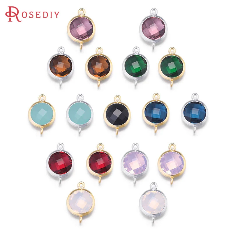 

4PCS 18K Gold Color Round Colourful 2 holes Connect Charms Necklace Earrings Diy Accessories