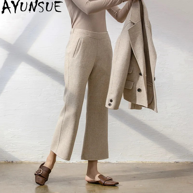 AYUNSUE سراويل صوف 2025 وصلت حديثًا سراويل شتوية للخريف سراويل نسائية عالية الخصر سراويل متوهجة للنساء جودة عالية Frauenavadiji #3