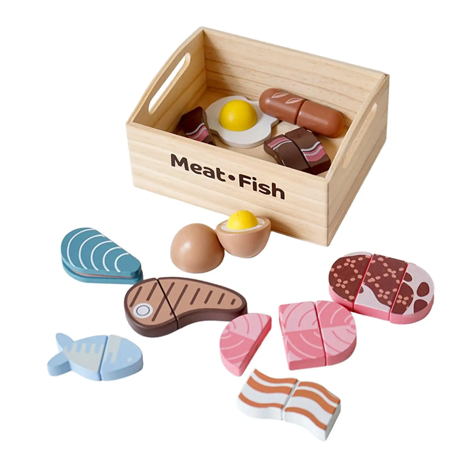 Wooden Play Food Set Imagination Early Learning with Storage Box Montessori Toy