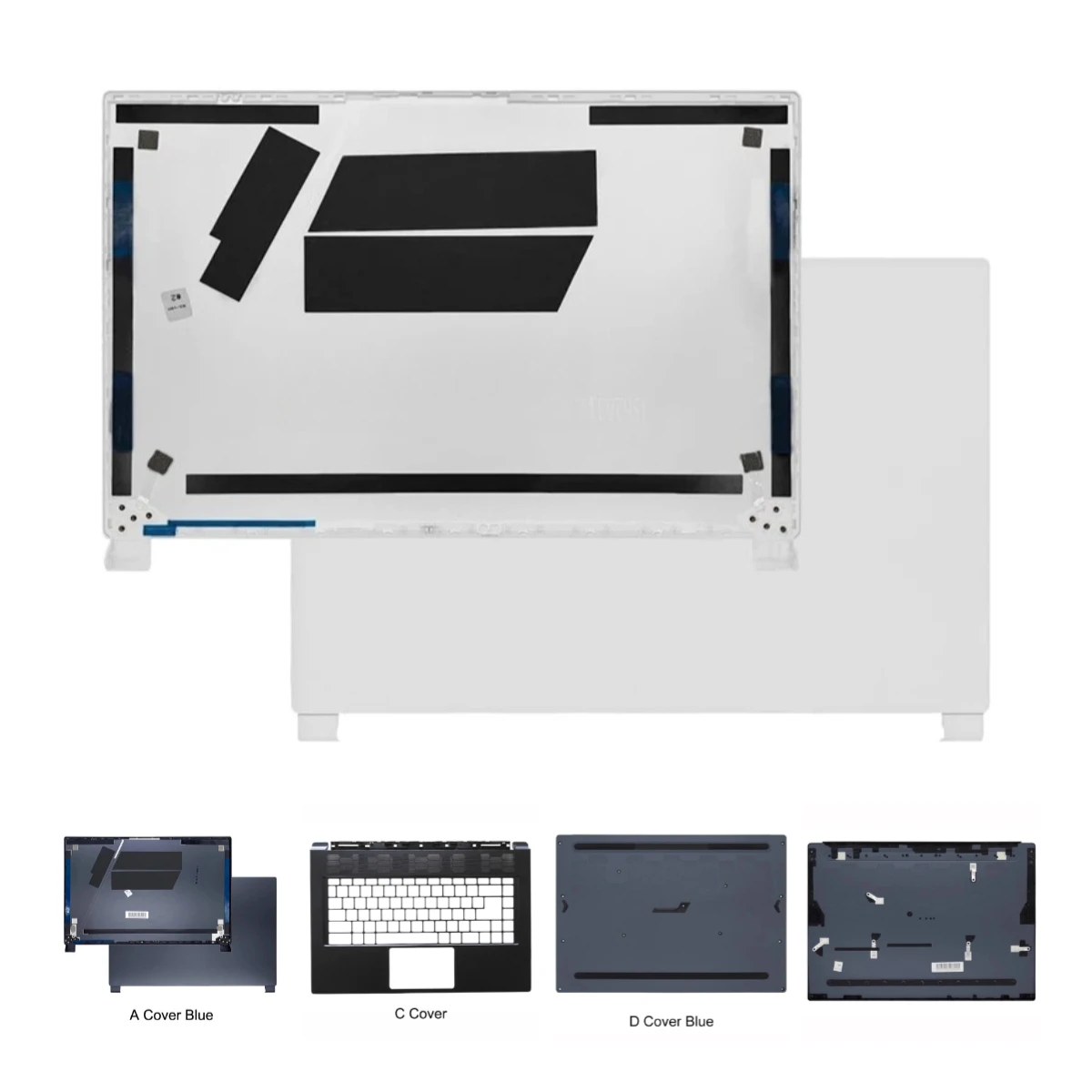 Tampa Traseira Superior e Carcaça Superior e Inferior para Laptop MSI Stealth 15M MS-1562 Cinza Azul Branco