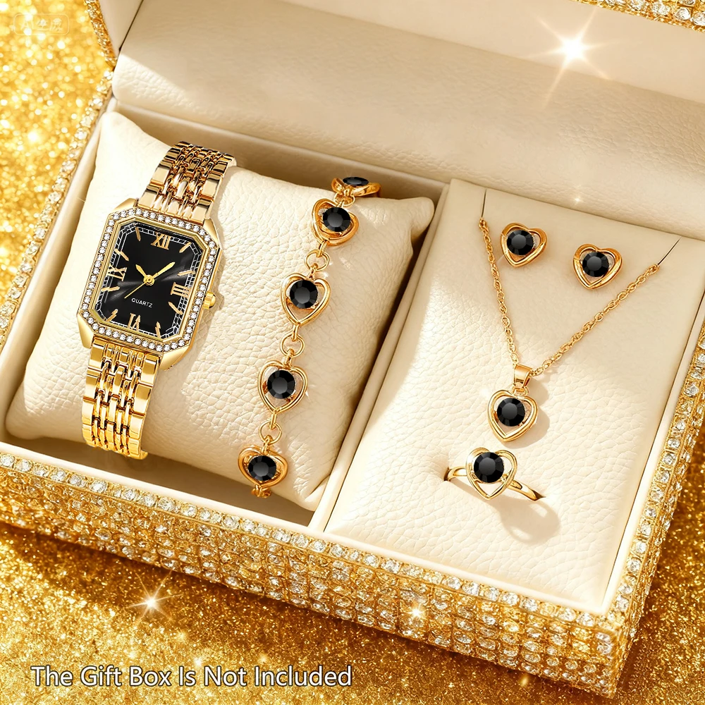 6pc elegant pointer style women's watch+accessory set, perfect match between watch and same color accessories