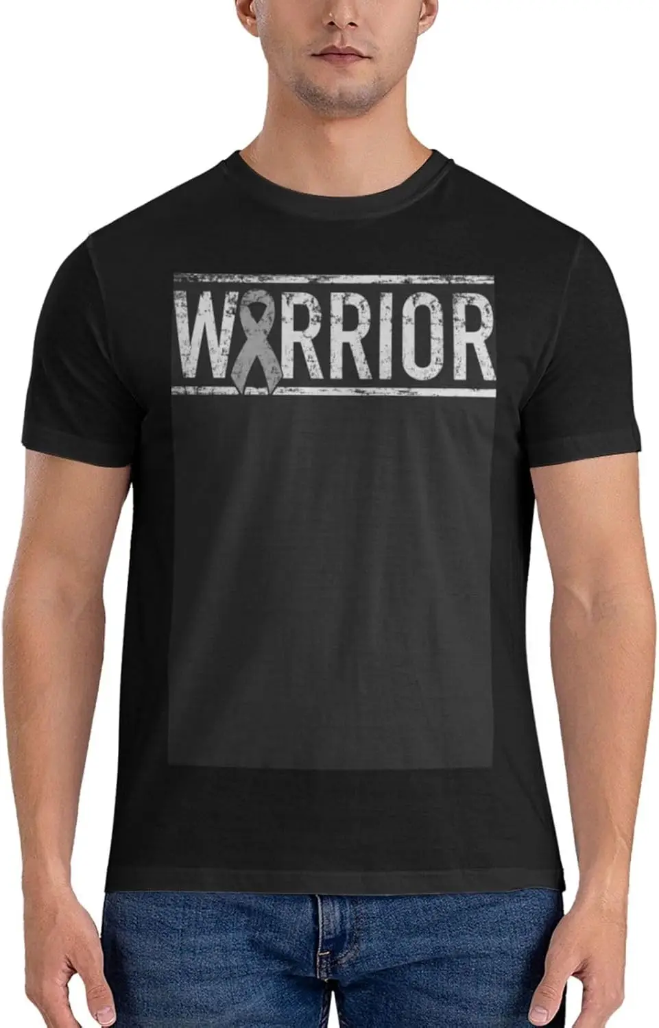 Brain Cancer Warrior Tumor Awareness Ribbon T-Shirt Vintage Short-Sleeve