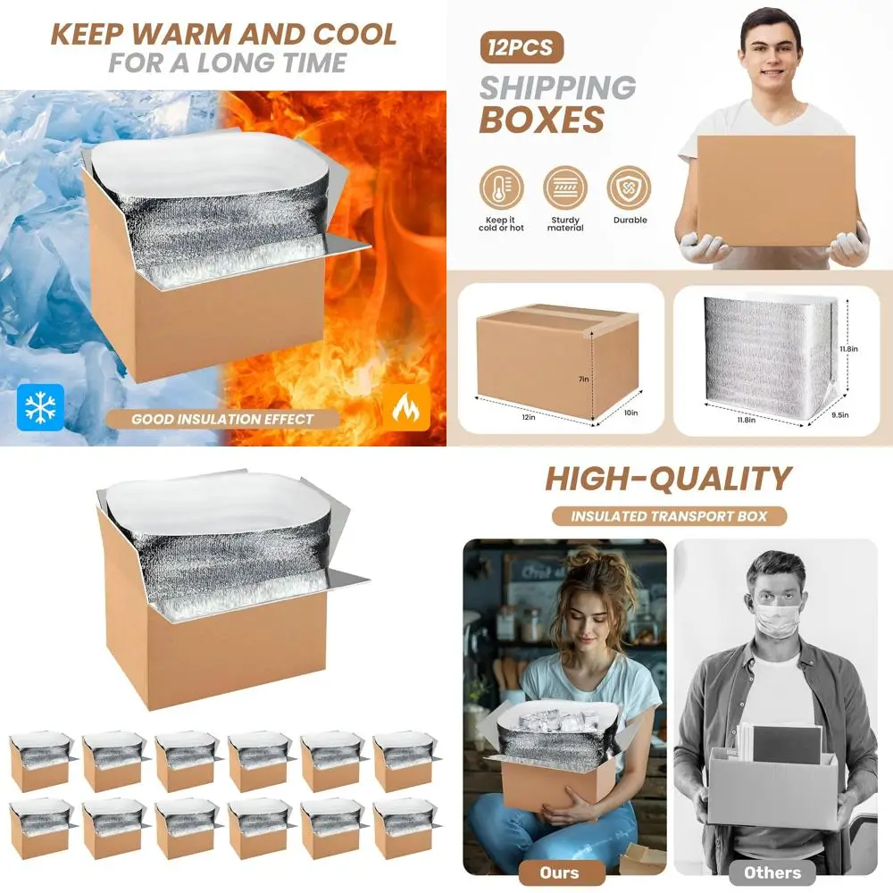 

Набор из 12 термоизолированных почтовых коробок с масляным покрытием, термохолодильными элементами, многоразовыми пенопластовыми охладителями, маленькие почтовые коробки, 12x10x7 дюймов