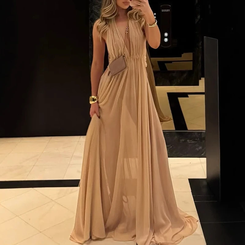Mode pleine longueur robe de soirée de Gala robes de luxe femmes taille haute robe de soirée élégante col en V maille dos nu robe de soirée