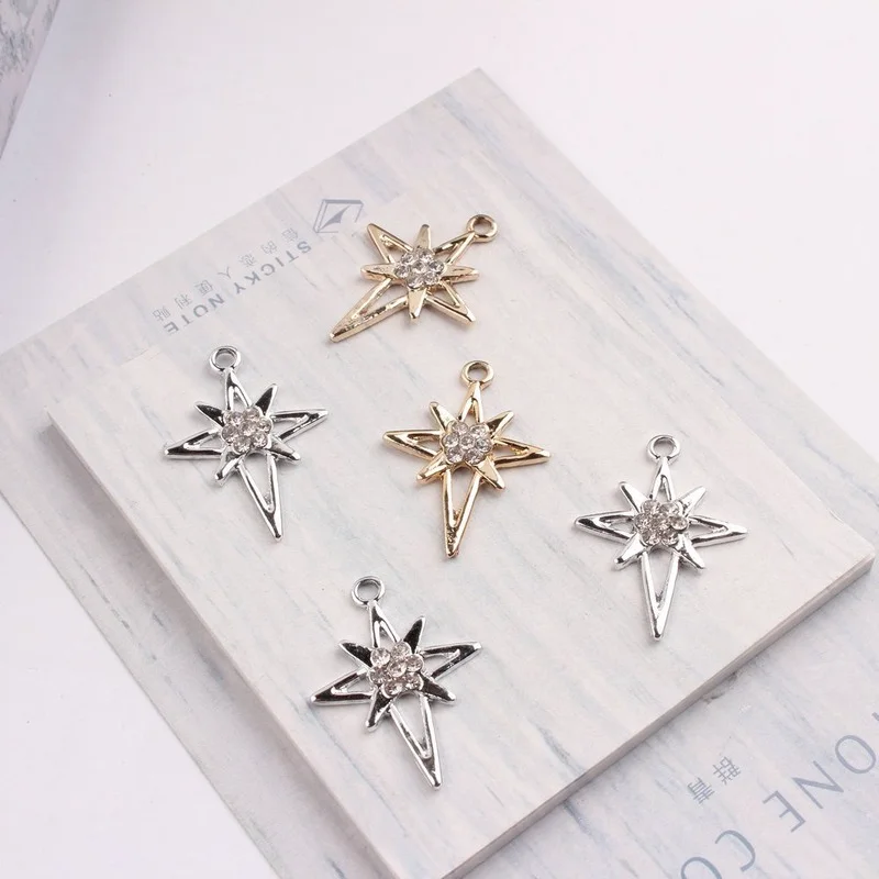 10PCS/Lot Metal Pendants Silver Color Charms Crosses&Star Shape DIY Charm With Rhinestone Charms For DIY Jewelry Making
