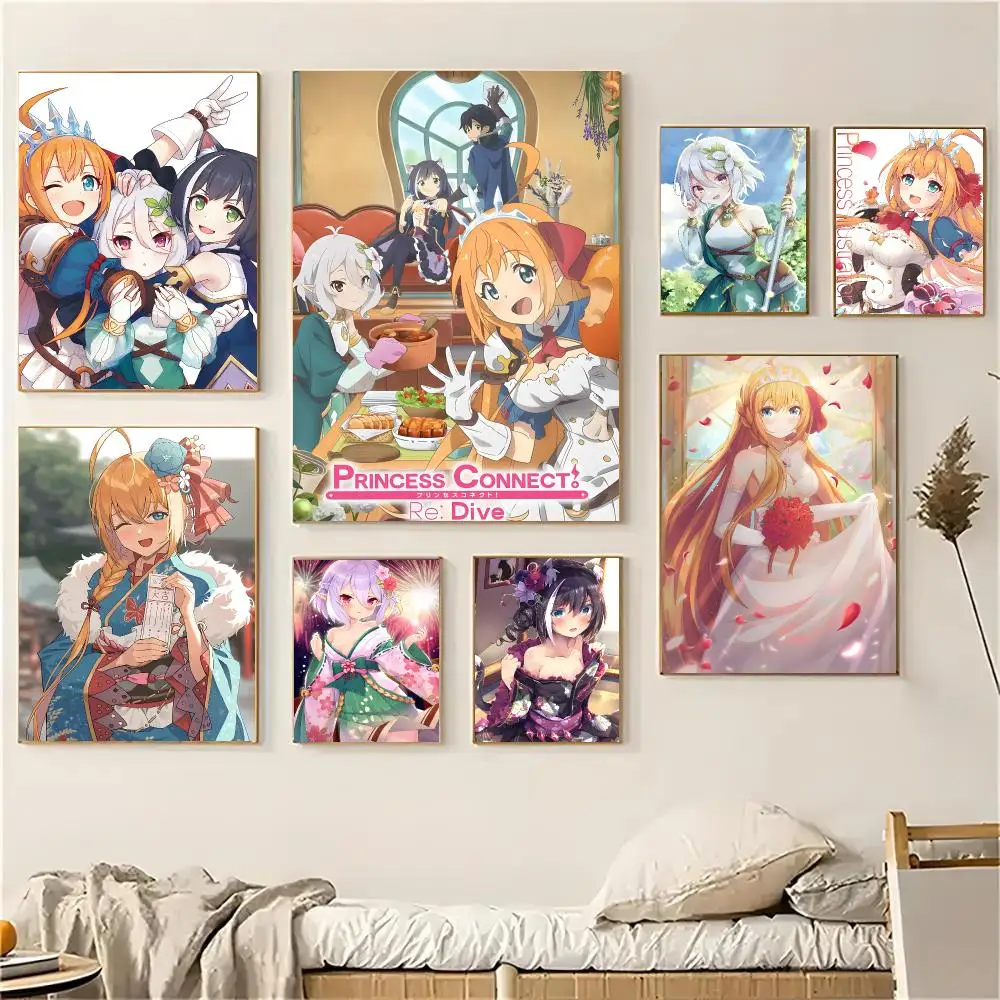Princess Connect Re Dive Anime Poster Self-adhesive Advanced Aesthetic Printing Paper Wall Art for Living Room Home Decor