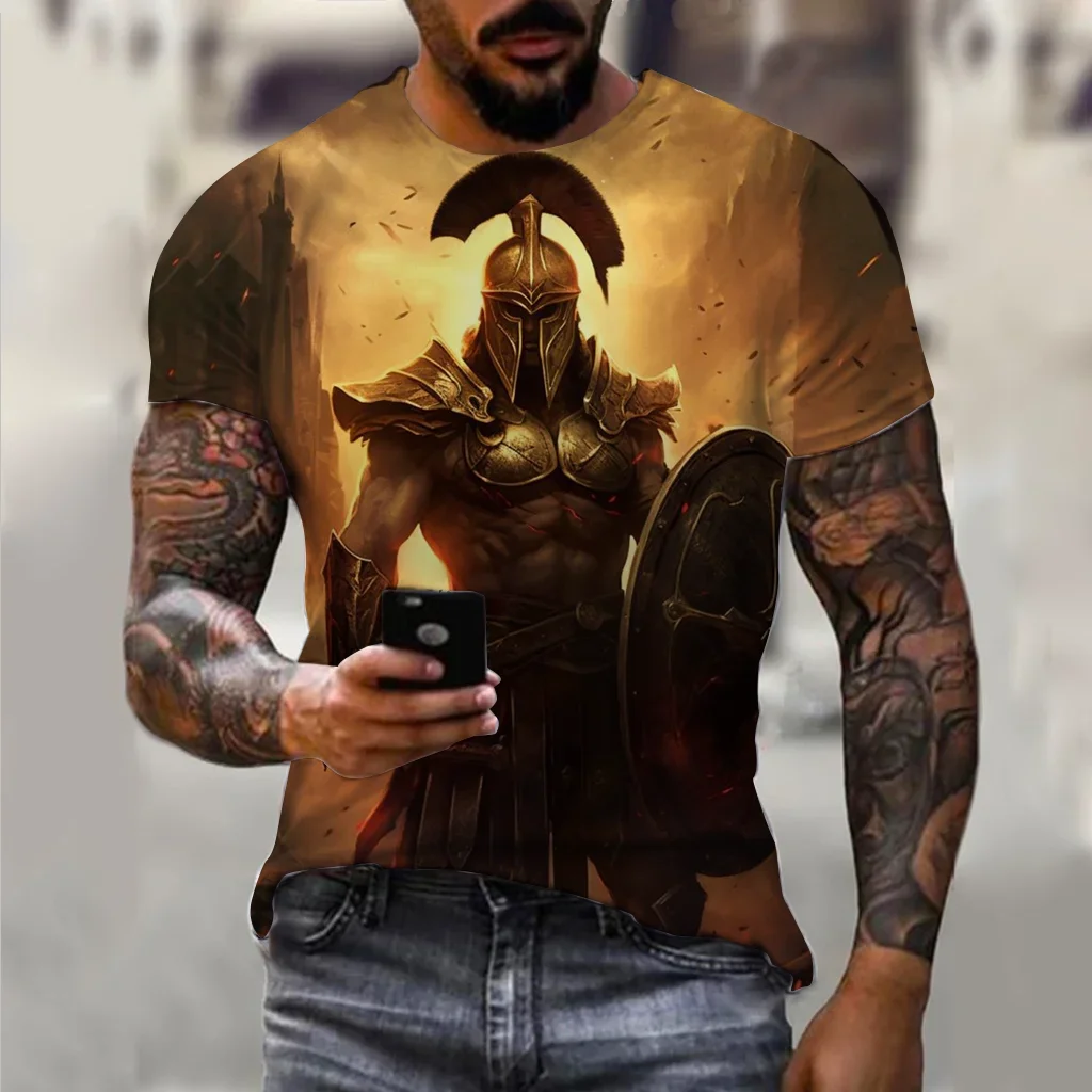 

New Fashion Hero of Sparta graphic t shirts Europe and America Summer Trend Casual Personality Printed Round Neck Streetwear Top