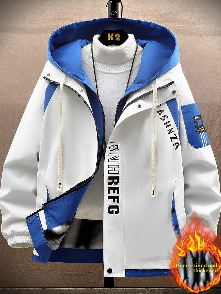 

Thiened Fce Cotton Jaet Men's Autumn Winter Youth Faion Brand Parka Coat Warmth Casual Long Sve Zipper Closure
