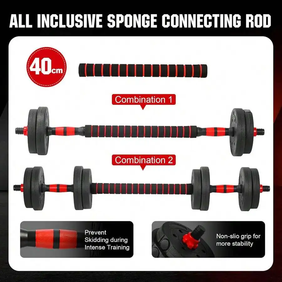 22lbs Free Weight Set With Connector, Adjustable Weights Dumbbells Set Used As Barbell, Push Up Stand, Ergonomic Grip, Anti-Slip - view 4