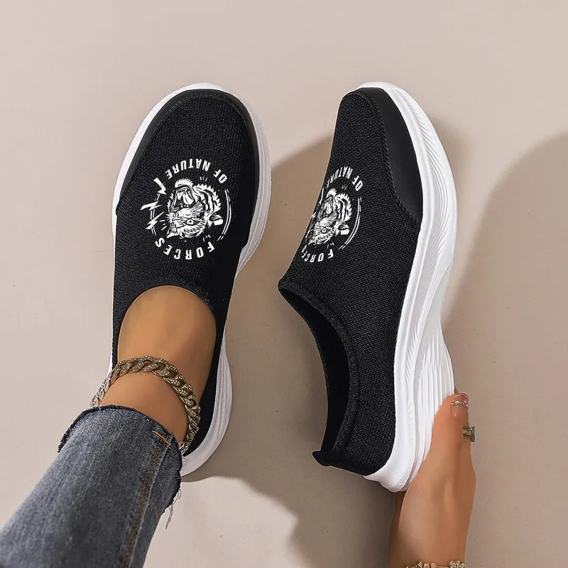 

Женские черные сетчатые слипоны: толстая подошва, дышащие и легкие для повседневного ношения, тренажерного зала и прогулок. Повседневный и удобный.