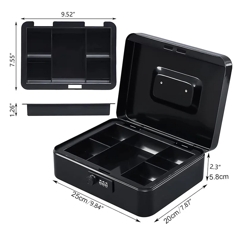 Cassa in acciaio medio con vassoio per soldi rimovibile cassetta di sicurezza con Password custodia sicura per oggetti di valore per le piccole