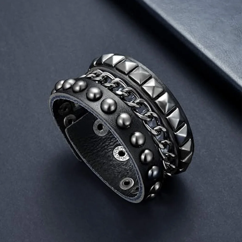 Bracelets gothiques en cuir PU pour hommes et femmes, bracelets noirs Emo Boho, punk, Spike RiSALE, bijoux de fête, cadeau, nouveau, ensemble de 3