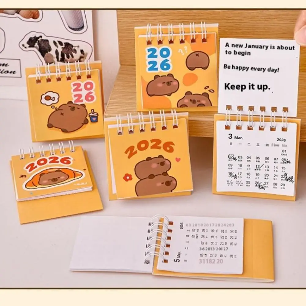 

Cute Mini 2026 Desk Calendar Portable Cartoon Capybara Mini Desk Calendar Schedule Planner Office School Supplies