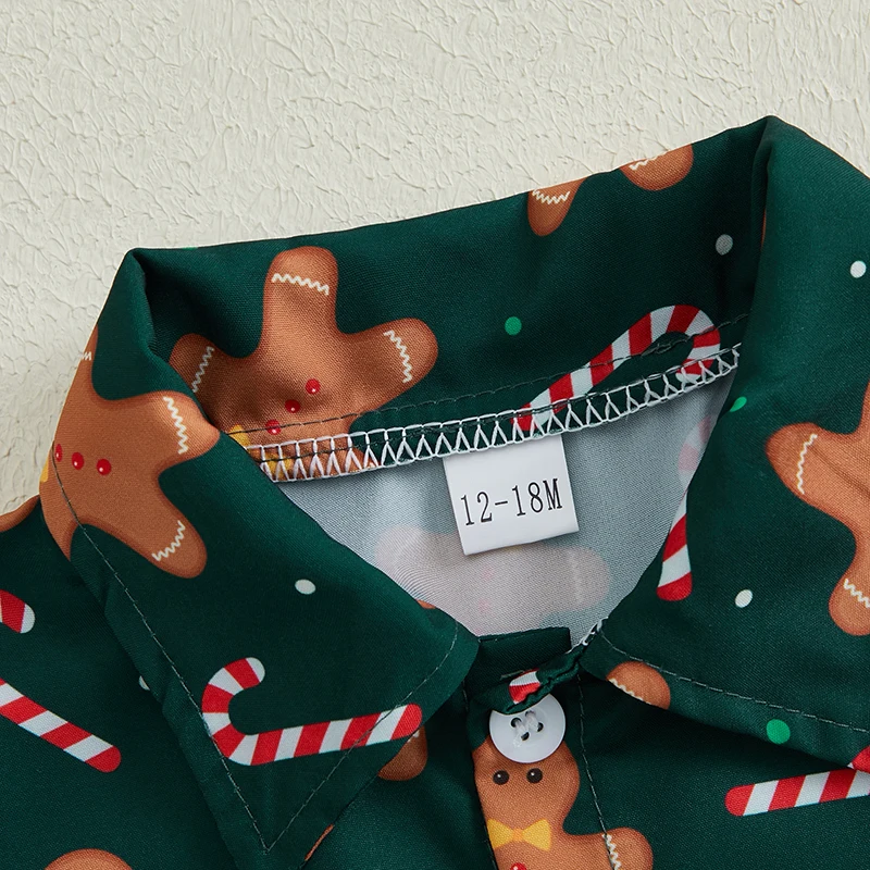 Weihnachtsset für kleine Jungen, Weihnachtsmann, Knopfleiste, kurze Ärmel, Reverskragen, Tops, Shorts, Outfit – Detail 4