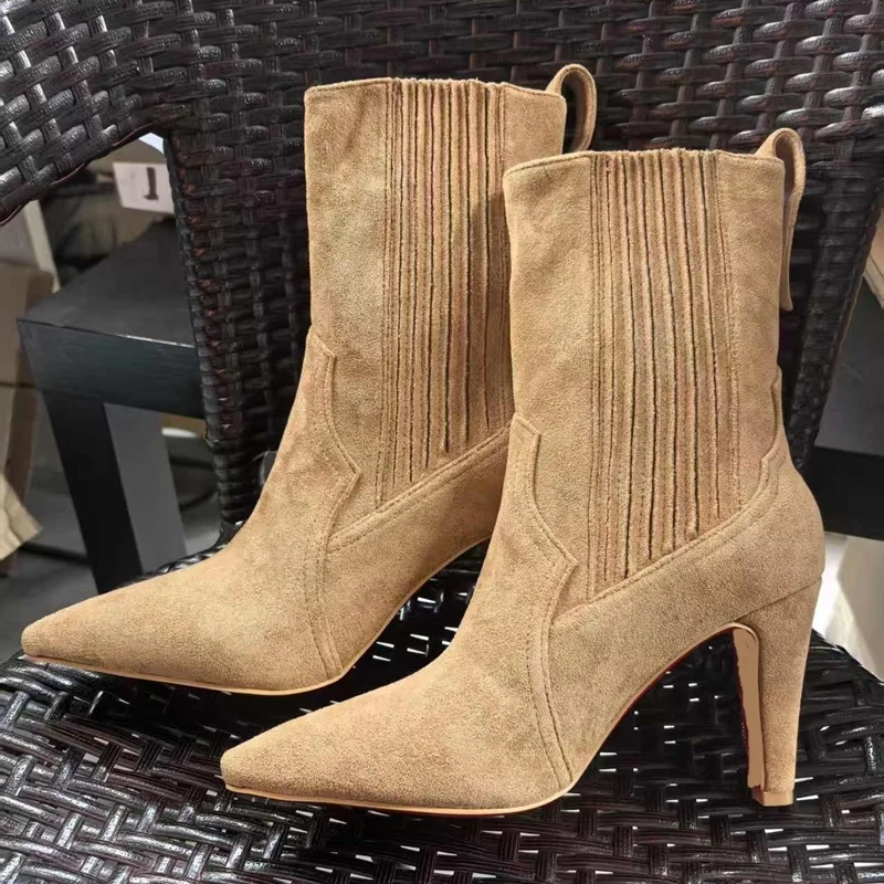 برشام معدني خليط الجلد المدبوغ الخياطة حذاء من الجلد مثير أشار تو كعب رقيق جلد جديد وصول الخريف/الشتاء الأحذية الحديثة