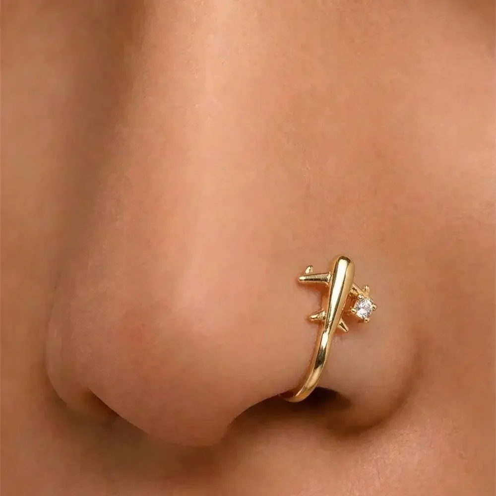 1PC Airplane Design No Piercing Nose Clip Daily Wear Party Fashion Accessory For Women Hot Sale Stylish Nostril Decor