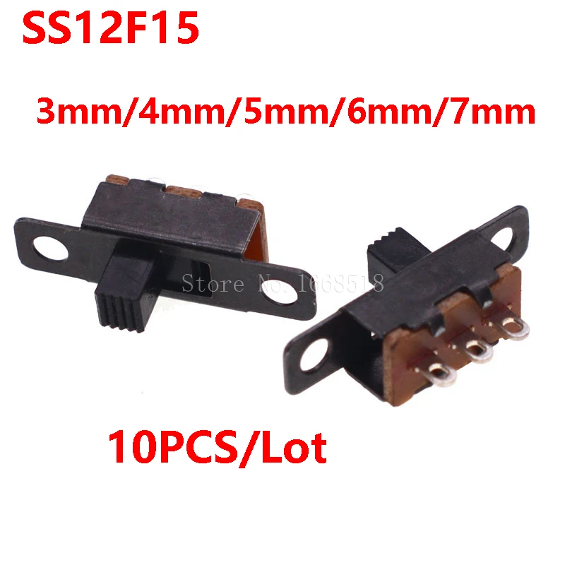 10 SZTUK/LOT 50V 0.5 A SS12F15 Mini rozmiar Czarny przełącznik suwakowy SPDT do elektronicznych projektów mocy DIY G6 1P2T Przełącznik dwupozycyjny Uchwyt 6mm