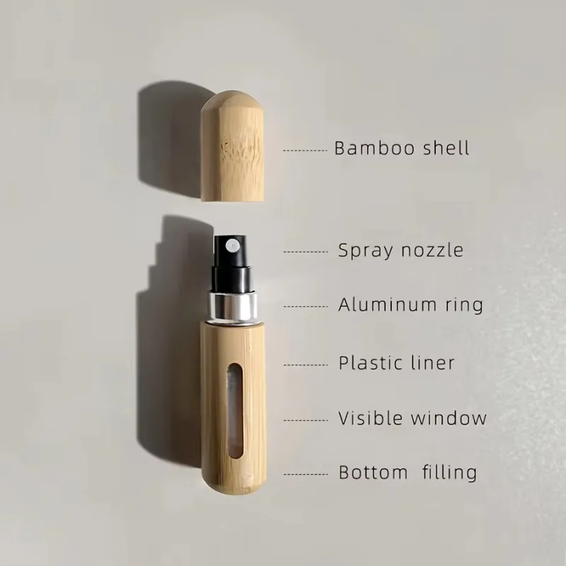 Bamboo‑Shell Perfume Refillable Spray Bottle, 0.17oz / 0.27oz Portable mini Empty Perfume Bottle, Easy to Fit in Bags or Pockets