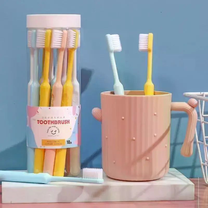 10Pcs Candy Color Toothbrush Simple And Fashionable Family Travel Women Men Soft Fur Japanese Toothbrush
