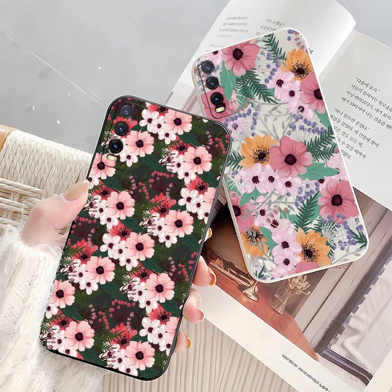 جراب هاتف لهاتف Vivo Y22 2022 Y22S Y12S Y21S Y21T Y21A Y20I Y20 Y19 Y16 Y04 Y02 Y02S نمط زهرة غطاء ناعم مقاوم للصدمات