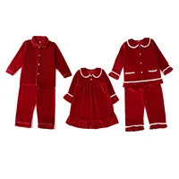 Hot Sale Matching Family Unisex Clothes Christmas Pyjamas Sets Soft Velvet Boys And Girls Ruffle Christmas Baby Pajamas Sets 4