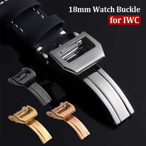 18mm Stainless Steel Deployment Folding Clasp Buckle for IWC Pilot Mark Portuguese Portofino Rubber Cowhide Bracelet Accessories