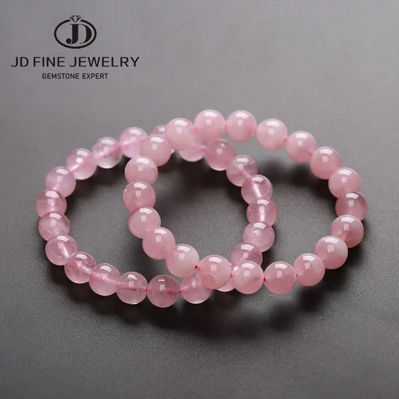 JD 5A Madagascar Natural Rose Quartz Bead Bracelet Women Girls Fashion Stone Handmade Strength Yoga Healing Energy Jewelry Gift