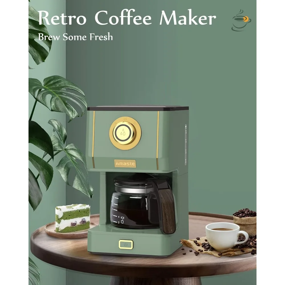 Drip Coffee Machine with 25 Oz Glass Pot, Retro Style Maker with Reusable Coffee Filter & Three Brewing Modes, Warm-Keeping