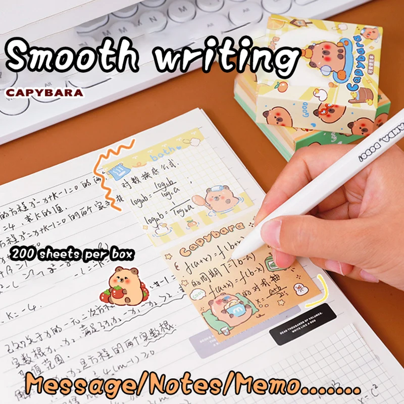 200Sheets Cute Cartoon Capybara Non Sticky Note Book Notes Pull-out Type Note Paper Tearable Note Paper Aesthetic Stationery